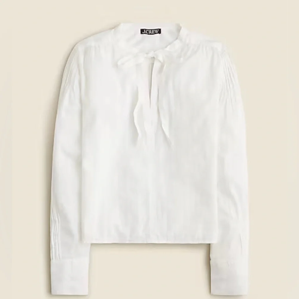 J. Crew Ivory Tie-Neck Long Sleeve Blouse - Picture 1 of 6
